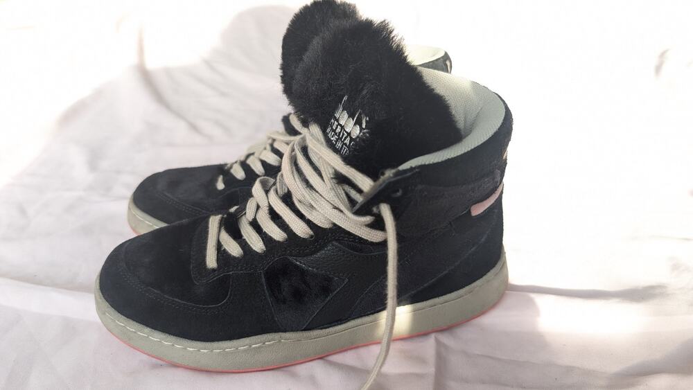 Diadora Black velvet & Faux-Fur High-Top Sneakers